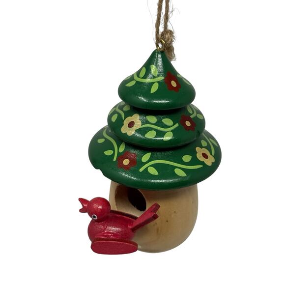 World Market Handcrafted Turned Wood Folk Birdhouse Ornament Christmas Holiday - Picture 6 of 10